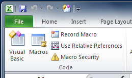 The Macro commands in the Developer tab
