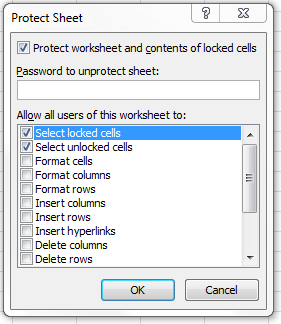 Protecting a worksheet