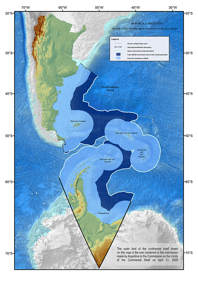 The map showing the Argentine Submission to the Commission on the Limits of the Continental Shelf