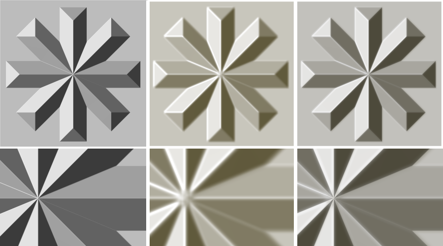 Combining fine and course scale relief with different colour temperatures