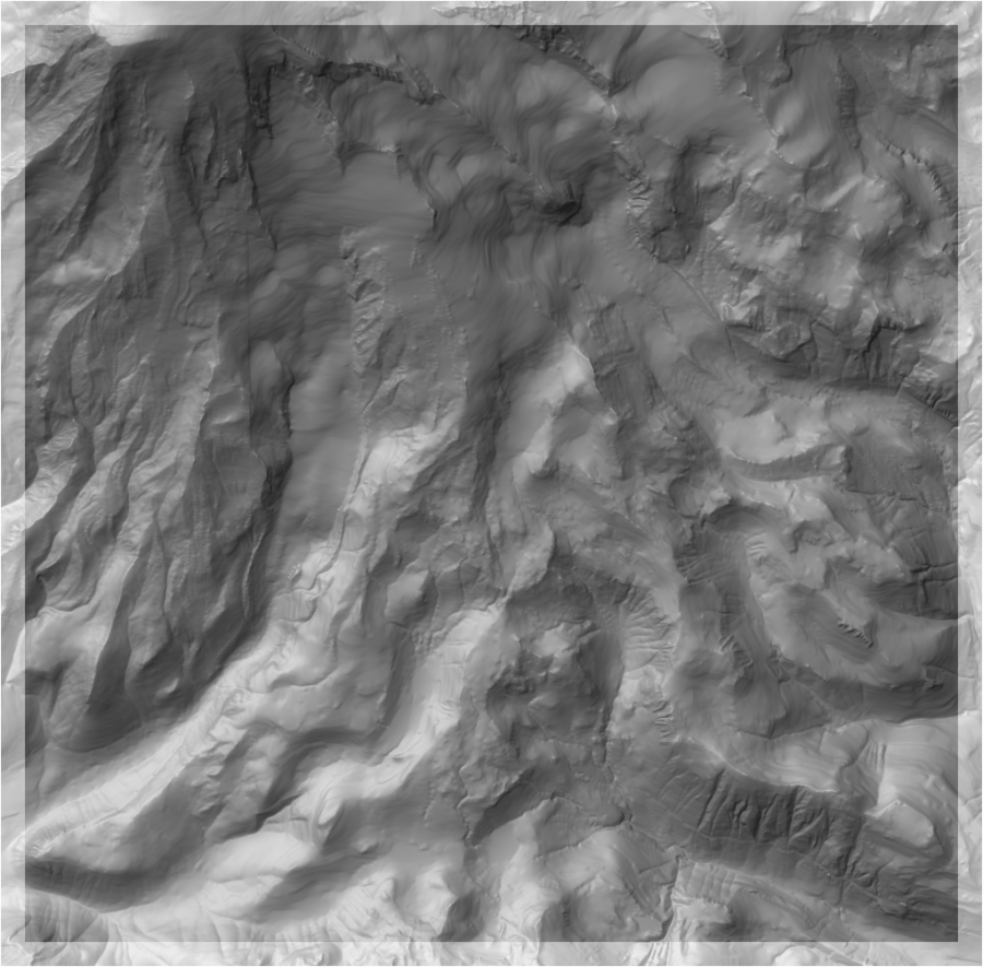 Combined relief images for Mt Rainier at 3 and 55 cell window sizes