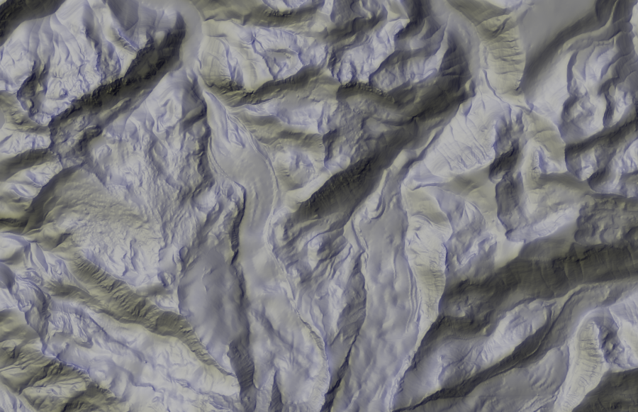 Combined fine and course scale relief with different colour temperatures for Mt Rainier