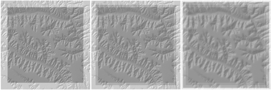 Combined relief images for Loess Plateau (a) 3 and 55; (b) 3, 15 and 55; (c) 3, 5, 23 and 55