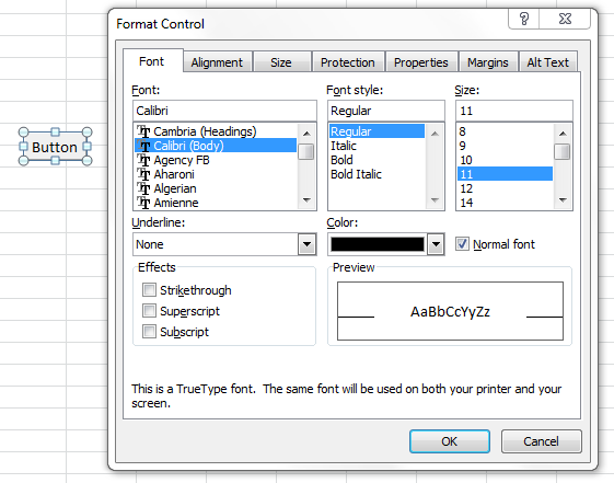 The Button Format Control window