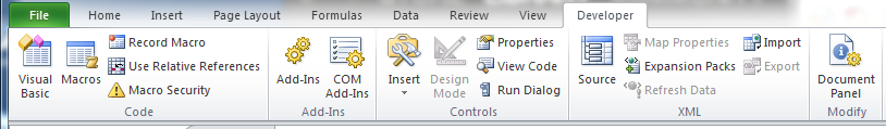 The Developer tab