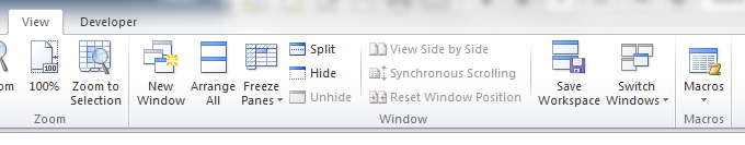 The Macro commands in the View tab