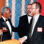 Peter Willetts is introduced to Kofi Annan at the World Civil Society Forum