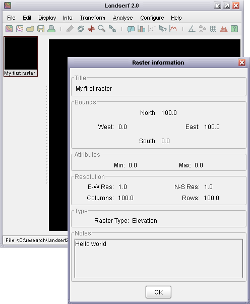 Metadata from simple raster displayed in LandSerf