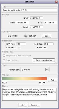 Editable metadata associated with a raster