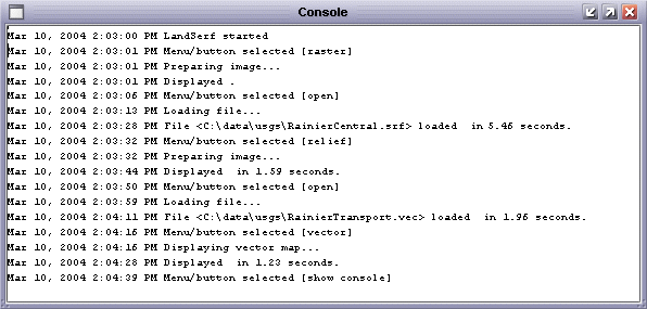 LandSerf console output