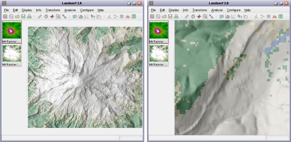 Surface with full extent (left) and zoomed-in area (right)