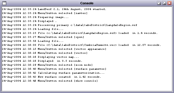 LandSerf console output