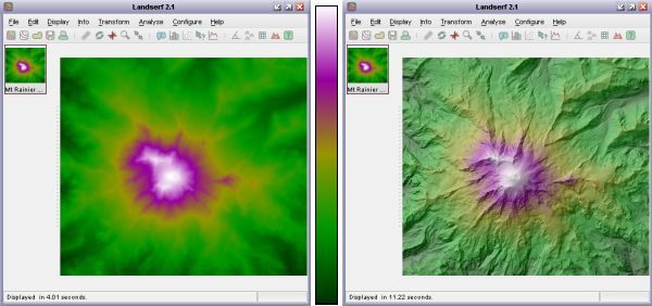 Raster and shaded relief display with default colour table