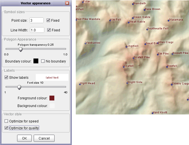 Vector display properties and sample output