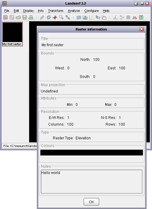 Metadata from simple raster displayed in LandSerf