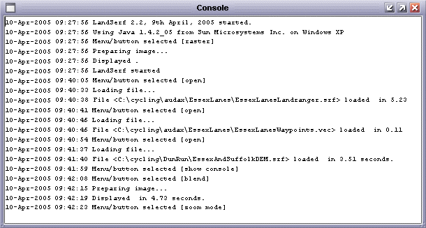 LandSerf console output