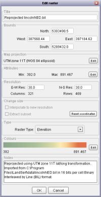 Editable metadata associated with a raster