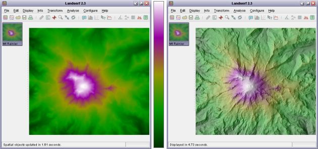 Raster and shaded relief display with default colour table